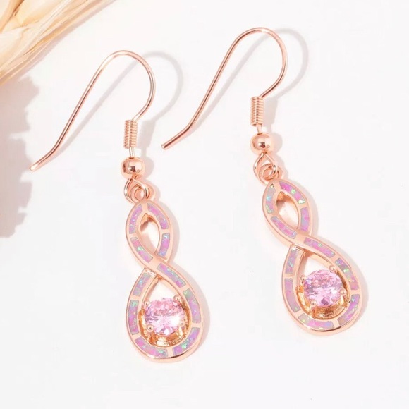BRAND NEW ROSE GOLD PINK SAPPHIRE/OPAL EARRINGS - Picture 7 of 8